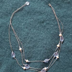 Elegant Multi-Layered Necklace with Faux Pearl And Blue Crystal Accents